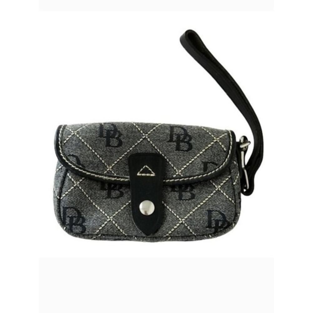 Dooney &‎ Bourke Gray & Black Signature Jacquard Flap Wristlet Pouch / Wallet